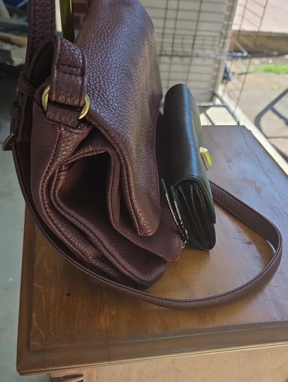 NWOT Tignanello Burgundy Leather Shoulder Bag w/ GUC Black Wallet $400 Retail